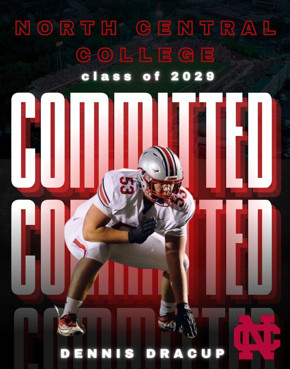 dennisdracup_'s tweet photo. Excited to announce my commitment to North Central College to continue my academic and athletic career! Huge thanks to everyone who has supported me to get to this point. Special thanks to @Kalus_Murphy and @CoachSpence_NCC for the opportunity. @football_ncc https://t.co/qbF0Exln0X