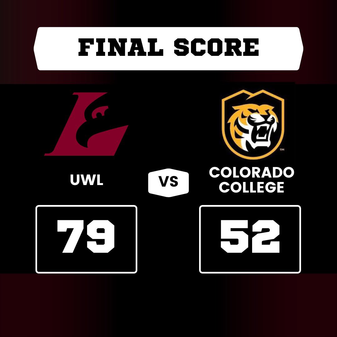 UWLEaglesWBB's tweet photo. W! W! W! 

🚨HISTORY MADE🚨

For the first time in 37 years, UWL WBB secures a WIN in the first round of the NCAA Tournament! 🔥🏀

Final Score: UWL 79 - 52 Colorado College

The journey continues—on to the next! Let’s keep it rolling, Eagles! 🦅💪

#AsanEagle #marchmadness https://t.co/auNJE8cXV3