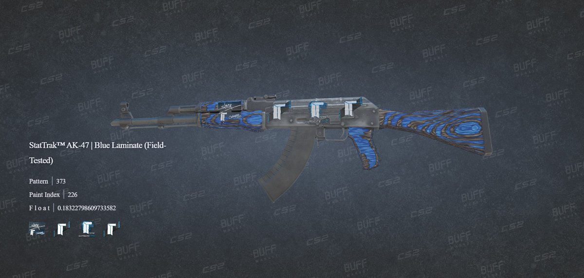 Real_NikoTHC's tweet photo. Sniped me this StatTrak™ AK-47 | Blue Laminate (Field-Tested) with a Sticker | Titan | Katowice 2014 
 *Someone put a $3,126 sticker on this*