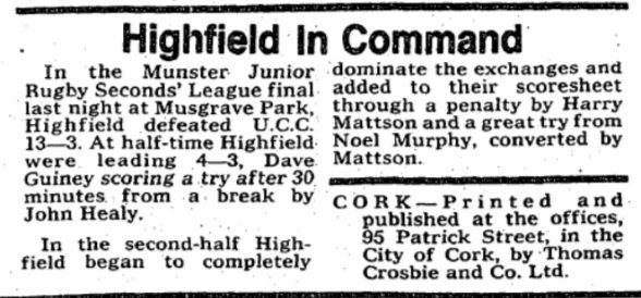 April 1977
Munster Seconds League Winners