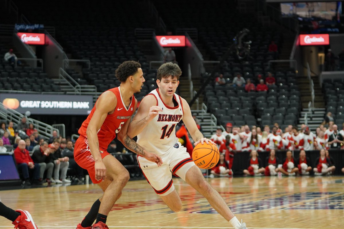 SteveLayman's tweet photo. Great effort by these guys today. Carter Whitt with 12 points, 11 assists &amp; Jonathan Pierre 11 points, 12 rebounds as @BelmontMBB jumped to a 41-18 halftime lead and beats Illinois State 76-63 to reach the MVC semifinals against Drake. Big moments from Lundblade, Peebles and Orme https://t.co/zxSH43glcU