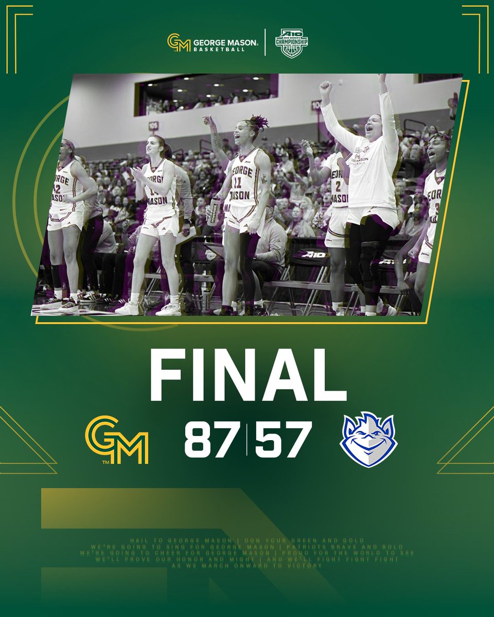MasonWBB's tweet photo. FINAL FROM HENRICO!

FOR THE FIRST TIME IN PROGRAM HISTORY, THE PATRIOTS ARE HEADED TO THE @A10WBB SEMIFINALS!

#BelieveBIG | #Ubuntu https://t.co/U4XrvD3SFv