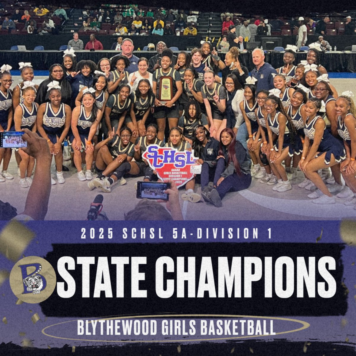 Congratulations to our Girls Basketball team on winning the 2025 SCHSL State Championship!  The Bengals defeated Summerville for the first title in program history.  #BengalPride