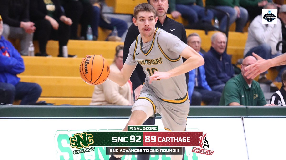 Final from La Crosse

<a href="/SNCMensBB/">SNC Men's Basketball</a>  92
Carthage 89

#gogreenknights 
🏀🟢🟡⚔️