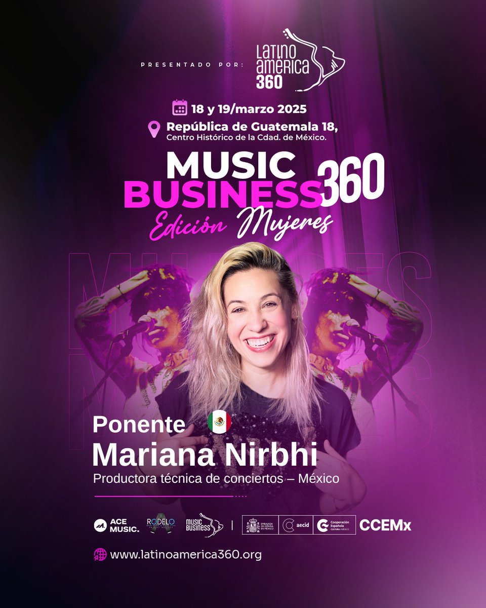 LaMusica360's tweet photo. ¡Music Business 360 – Edición Mujeres! 
Mariana Nirbhi nos hablará sobre los desafíos en la producción de shows. Con casi 20 años en la industria, ha trabajado con Elton John, Sting, Ricky Martin y más.
📅 18 de marzo | 📍 CCEMx | ⏰ 16:05 hrs
¡No te lo pierdas!

#MB360 https://t.co/J3CvRnjf4L