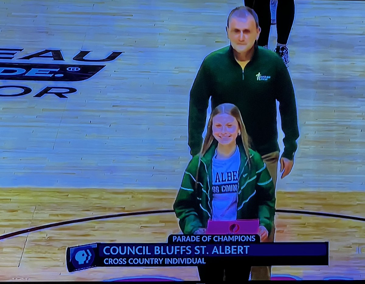 Stalbertsprtfan's tweet photo. Lili Denton honored tonight with Coach Weidman at the 2024-2025 Parade of Champions for her 2024 record breaking 1A Cross Country Championship! https://t.co/YBbzpmMB0X