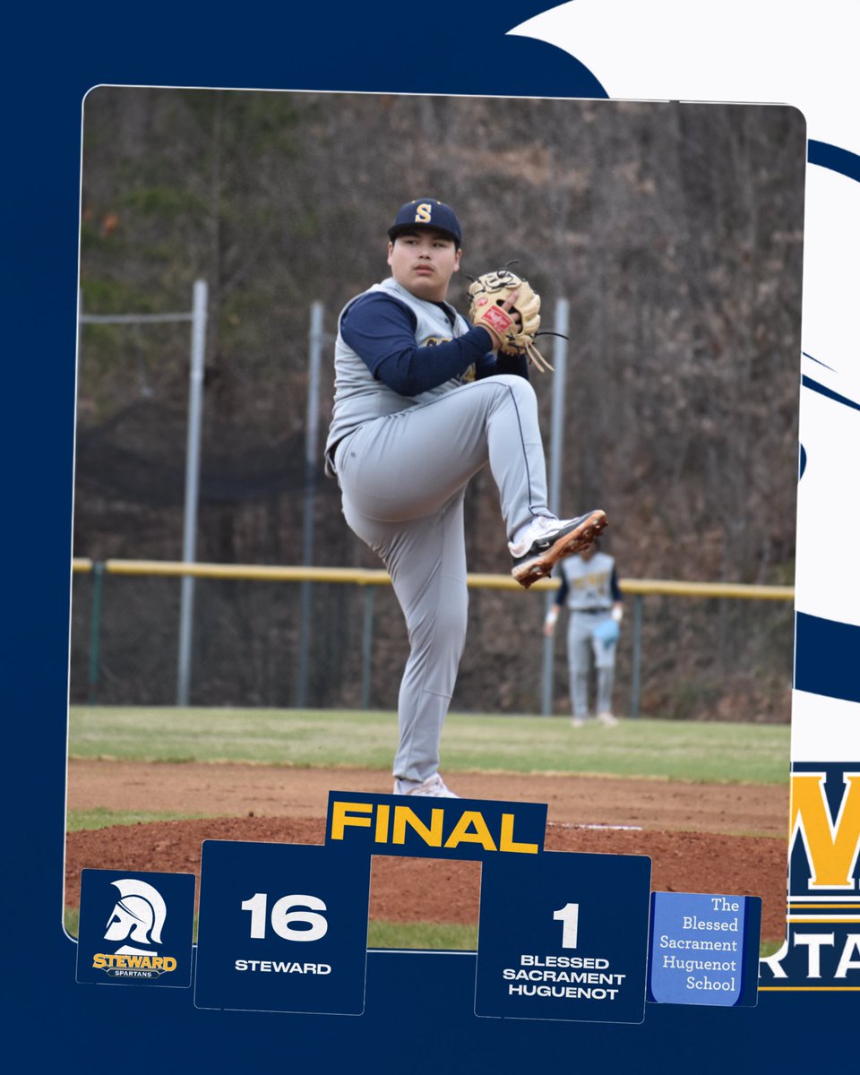 StewardSpartans's tweet photo. ⚾️FINAL SCORE⚾️

The Spartans start the season 1-0!

🔹J. Kim ‘25, T. Stinnett ‘26, N. Charity ‘28, &amp; T. Rhyne ‘27 started season strong giving up only 1 run on the night. Kim gets the win.
🔹C. Diatelevi ‘25 goes 2-4 with a grand slam in the 1st
🔹B. Archer ‘25 led going 3-3 https://t.co/DB7EO2e30i