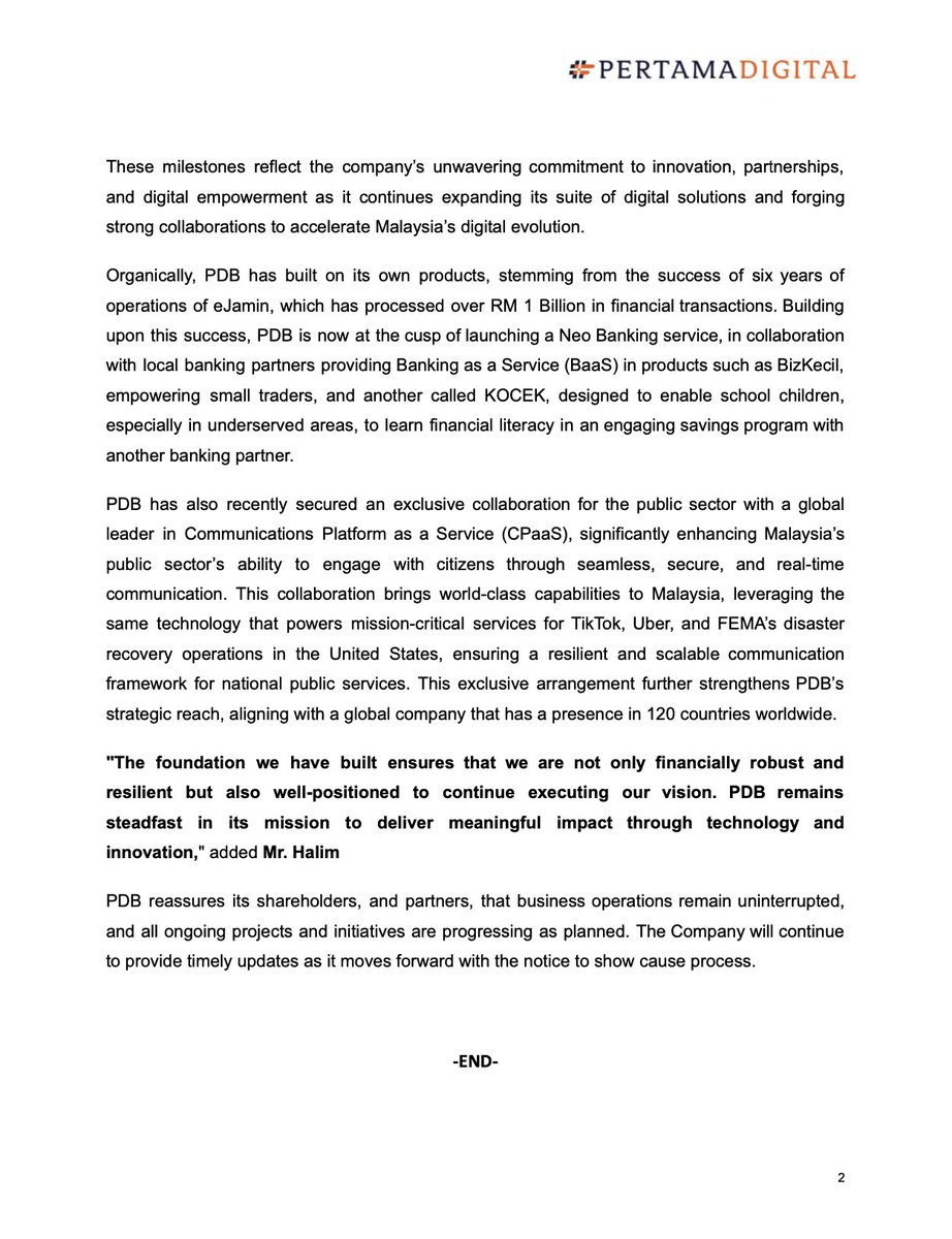 pertamadigital's tweet photo. Media Statement
 For Immediate Release

#pertamadigital #PDB #pertamadigitalberhad https://t.co/INrfvRd9dQ