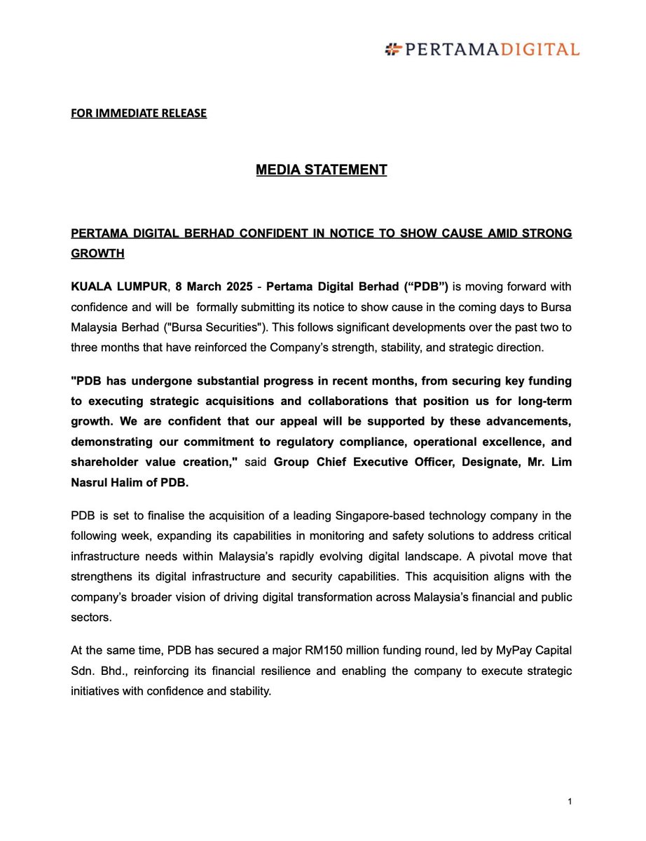 pertamadigital's tweet photo. Media Statement
 For Immediate Release

#pertamadigital #PDB #pertamadigitalberhad https://t.co/INrfvRd9dQ