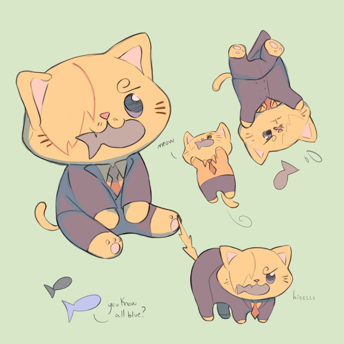 ailrue's tweet image. had a vision of nyanji with a fish in his mouth🐟🐈