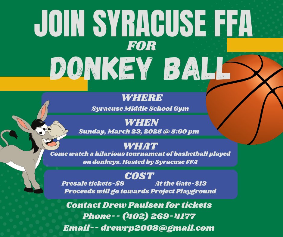 Drew85856750's tweet photo. Join Syracuse FFA March 23rd for a night filled with fun. https://t.co/isP9zBDDiP