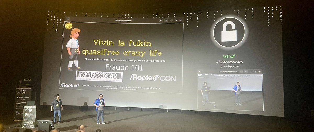 tisasia (@tisasia) on Twitter photo Mil gracias a <a href="/rootedcon/">/RootedCON</a> por darnos la oportunidad de contar nuestras cosas de JUAKIN a <a href="/javiespejo/">Javi Espejo (qemm) 🦄</a> y a mí.
Hay mil historias que se quedaron en el tintero, pero creemos que las contadas merecieron las risas y los LOLES.
<a href="/patowc/">Román Ramírez</a> <a href="/omarbv/">Omɐr</a> <a href="/chencho/">chencho</a> <a href="/albert0r/">Alberto Rodríguez</a>
no lleguéis tarde ✈️ Mil gracias a <a href="/rootedcon/">/RootedCON</a> por darnos la oportunidad de contar nuestras cosas de JUAKIN a <a href="/javiespejo/">Javi Espejo (qemm) 🦄</a> y a mí.
Hay mil historias que se quedaron en el tintero, pero creemos que las contadas merecieron las risas y los LOLES.
<a href="/patowc/">Román Ramírez</a> <a href="/omarbv/">Omɐr</a> <a href="/chencho/">chencho</a> <a href="/albert0r/">Alberto Rodríguez</a>
no lleguéis tarde ✈️