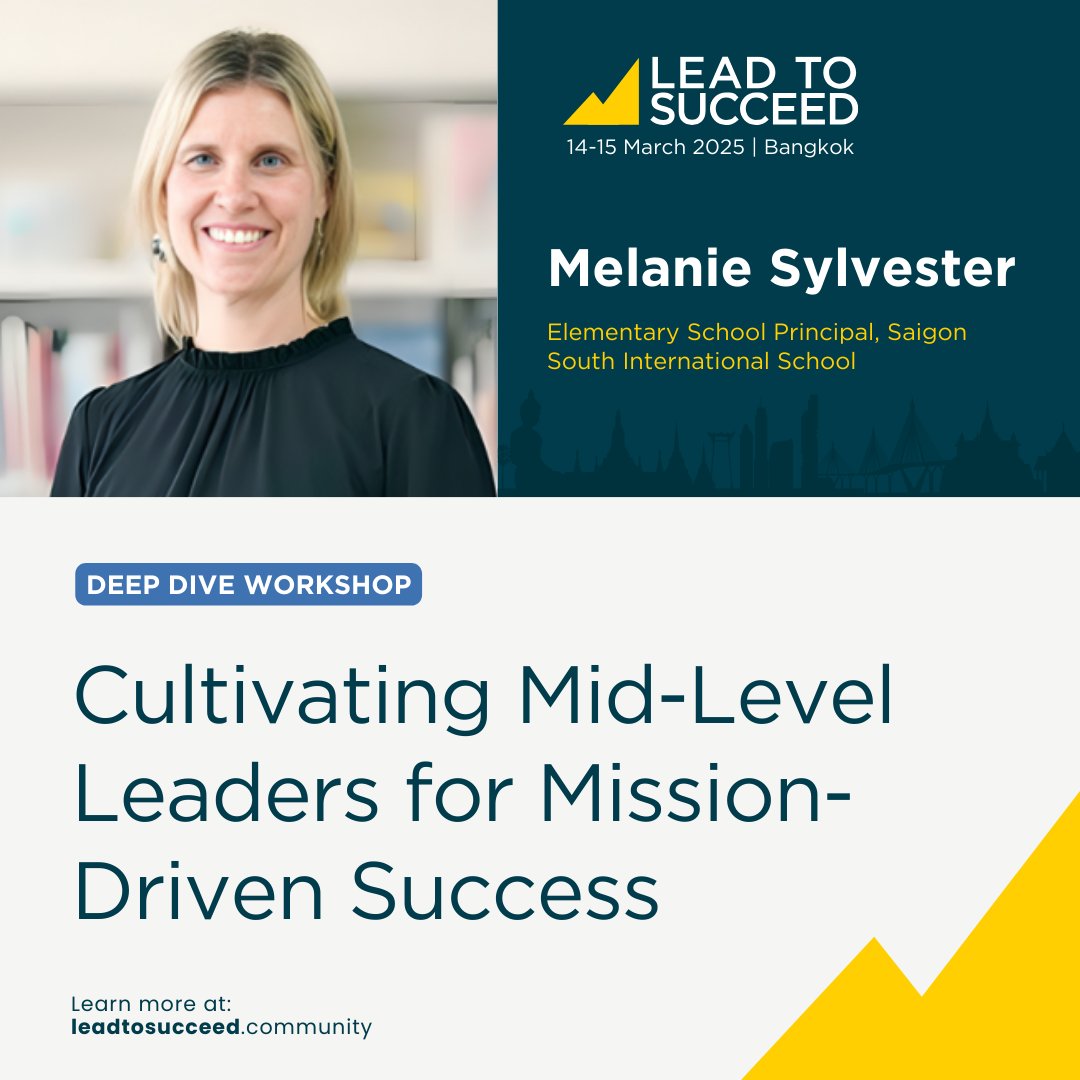21cli's tweet photo. Welcome Melanie Sylvester @mjsyl to #LeadToSucceedSummit 2025! Check out their presentation "Cultivating Mid-Level Leaders for Mission-Driven Success" at https://t.co/tHupYBxoPh #L2SS25 #21CL #Leaders #AspiringLeaders #InternationalSchool #Education #MidLevelLeadership #StrategicMentoring