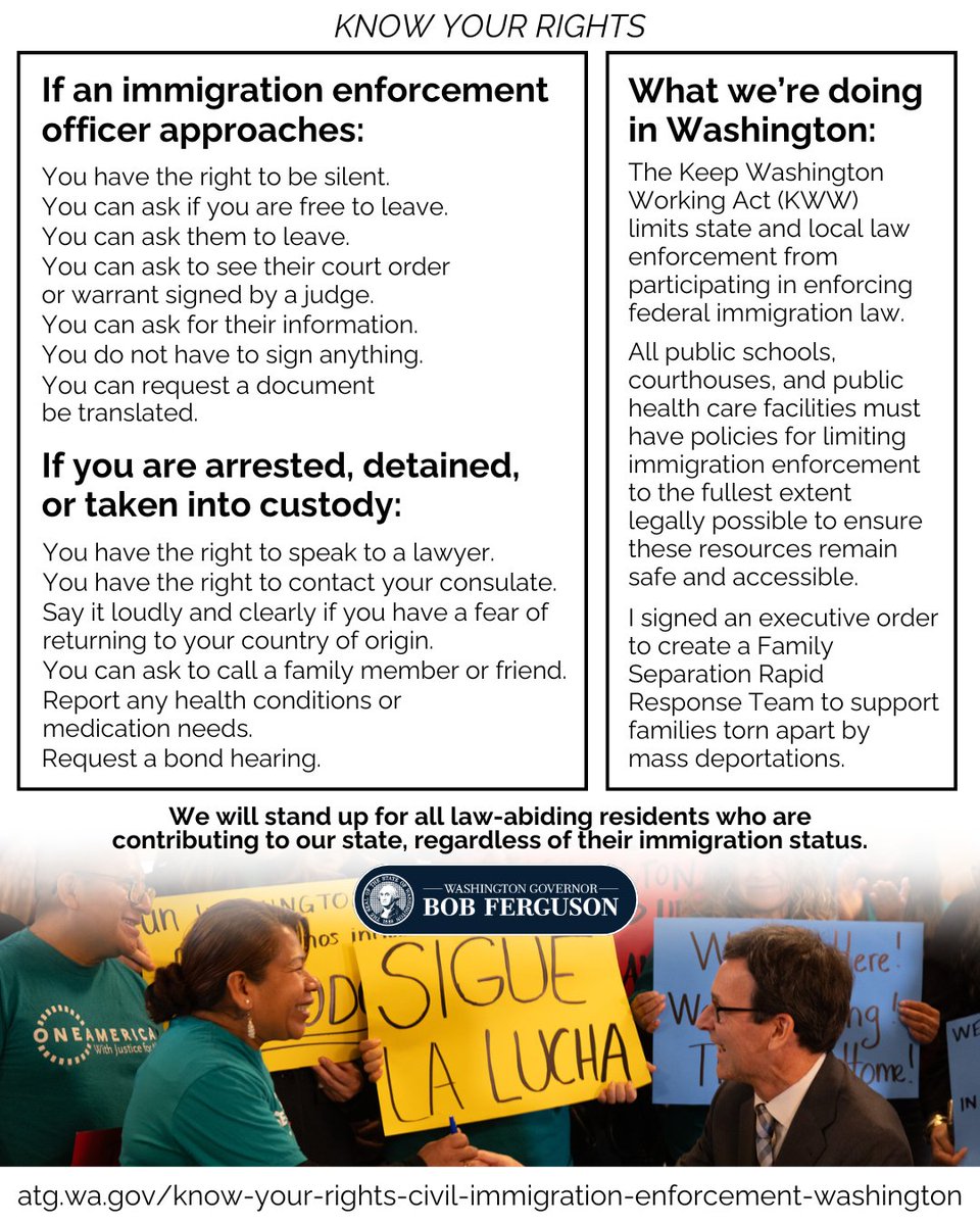 In Washington, we protect hardworking residents who follow our state laws and contribute to our communities.

You have rights. We will stand up for the rule of law.