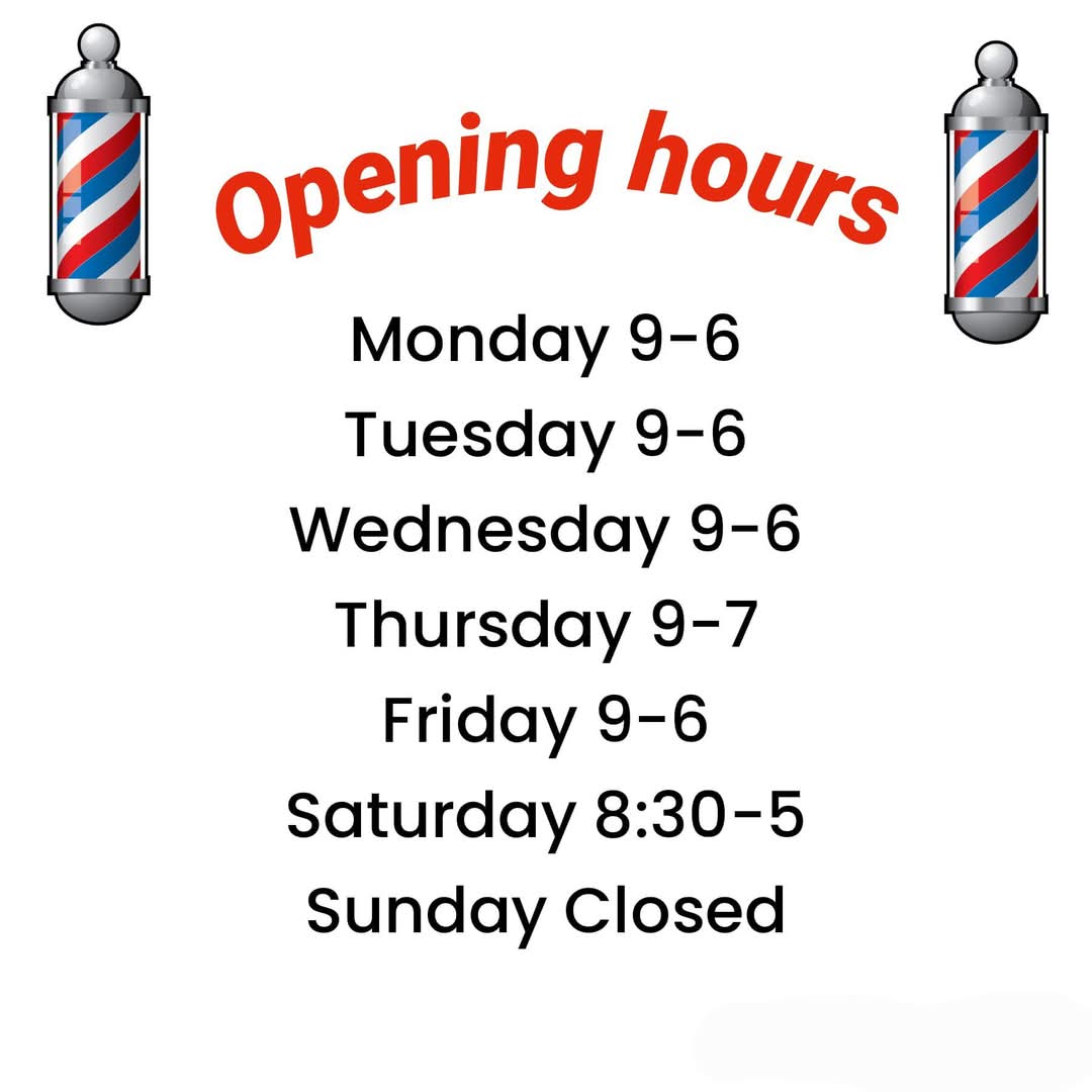Open 8:30 - 5 on Saturdays with 2 barbers working. 

I am no longer open on Sundays so if you need a haircut come on down today.

No appointment needed. Just walk in.

Thank you for your continued support.