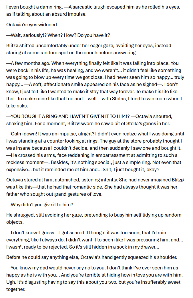 This is half of the fic in English. Let me know if the translator did a good job so I can upload the full version.

#helluvaboss #stolitzfic