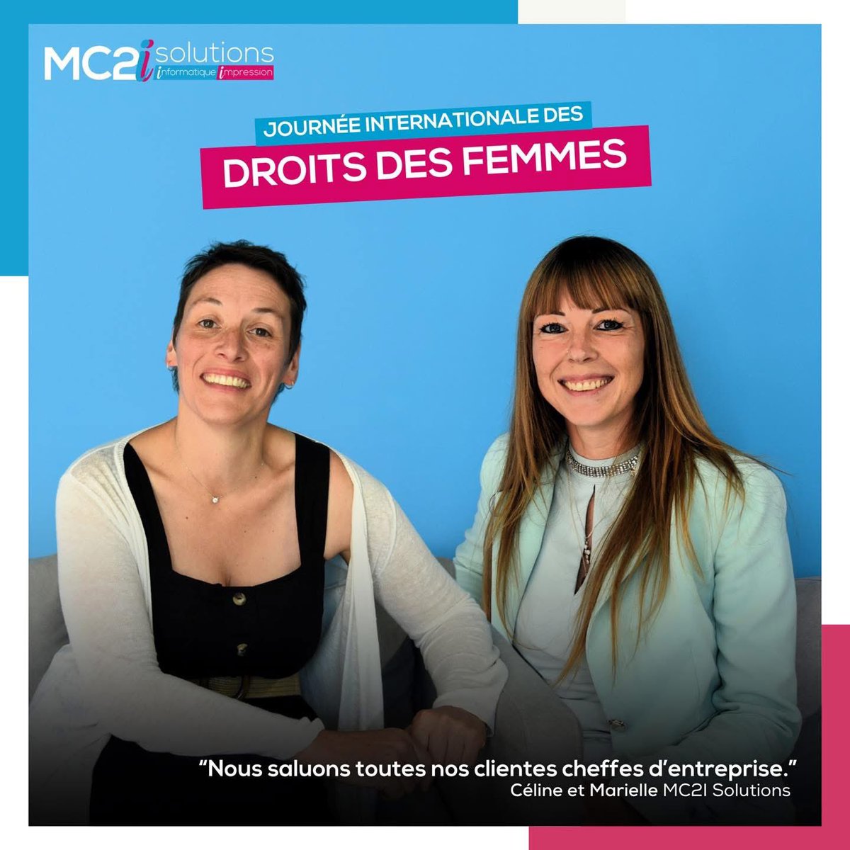 mc2i_solutions's tweet image. [JOURNÉE INTERNATIONALE DES DROITS DES FEMMES 🧍‍♀️ ]

En cette journée dédiée aux droits des femmes 👩‍🎤✨, Céline et Marielle saluent et remercient nos clientes cheffes d’entreprise pour leur engagement et leur détermination. 💪👩‍💼

#JournéeDesDroitsDesFemmes #Égalité #MC2i