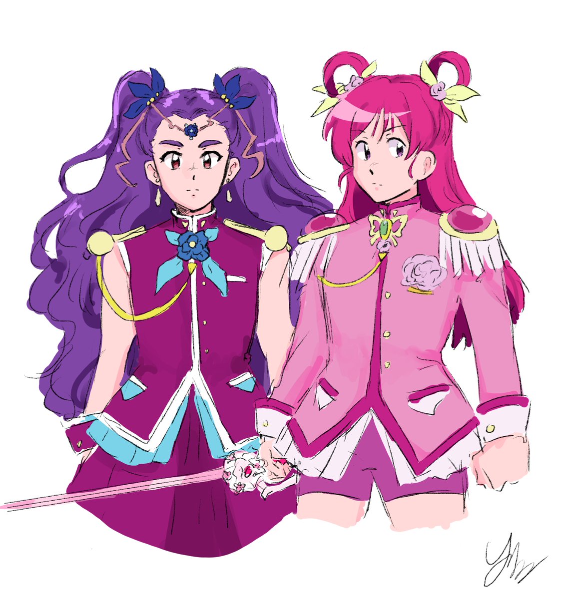another idea for utena au with yes5 characters. kurumi's personality isnt like anthy's at all but she is milky rose and is like coco's younger sister so it works #precure #nozokuru (i think thats the ship name)
