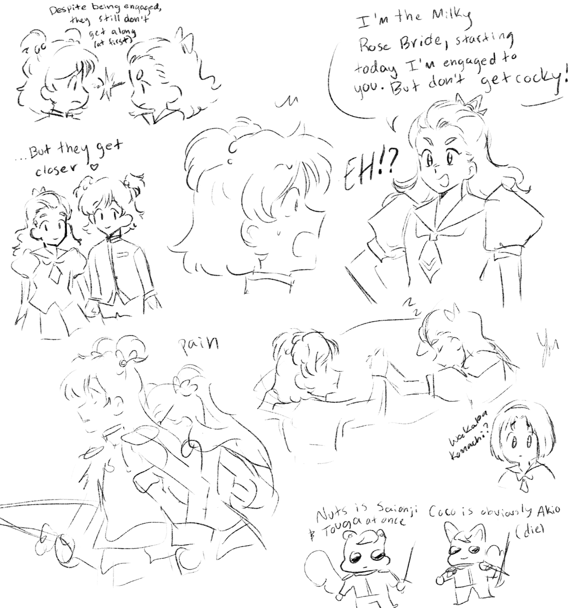 another idea for utena au with yes5 characters. kurumi's personality isnt like anthy's at all but she is milky rose and is like coco's younger sister so it works #precure #nozokuru (i think thats the ship name)
