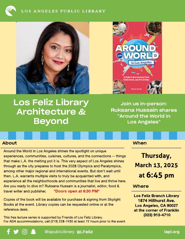 LosFelizLibrary's tweet photo. Upcoming Architecture and Beyond featuring Ruksana Hussain! https://t.co/bOwUnjeC4T
