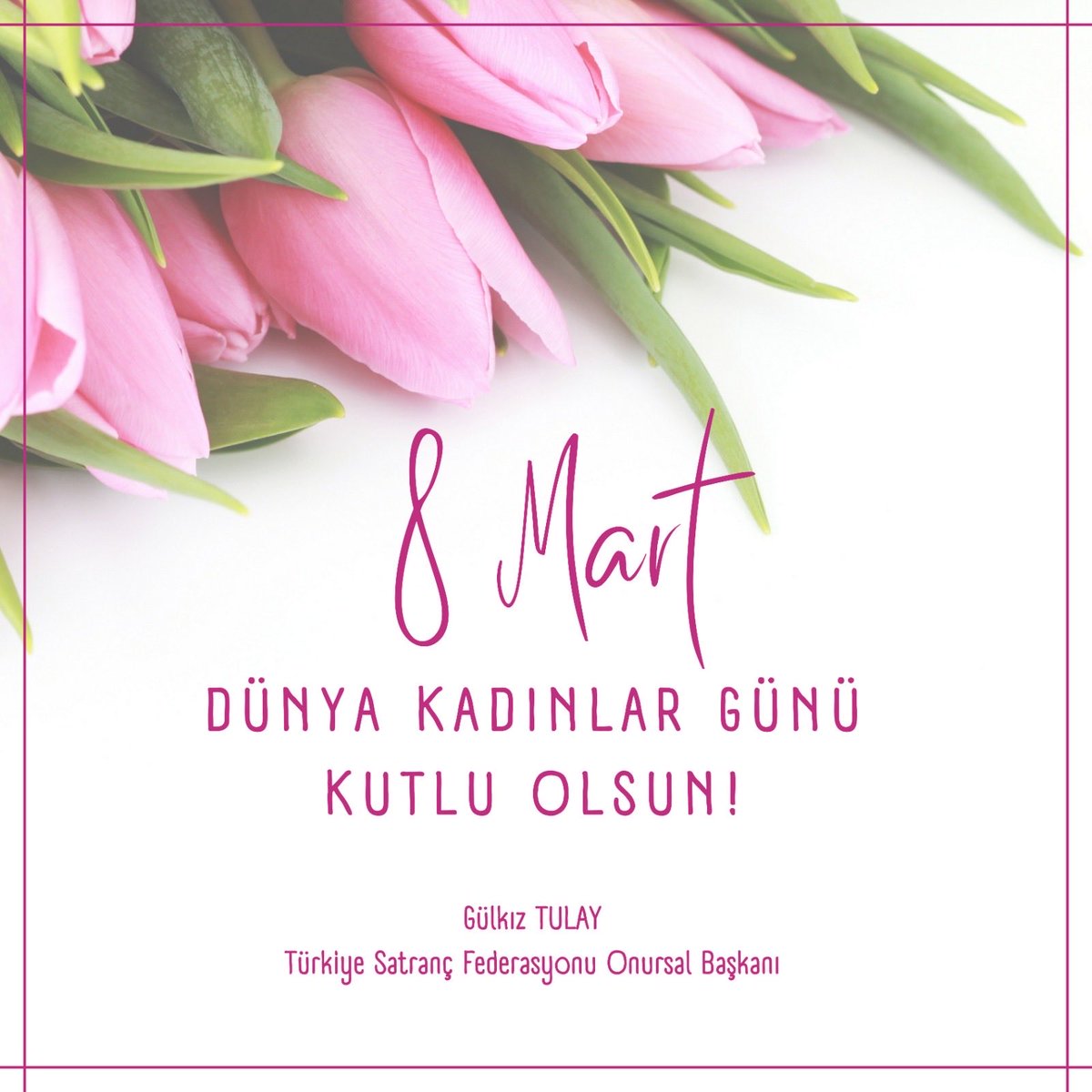 8 Mart, dünyada kadınların eşitlik, kalkınma ve daha huzurlu yaşam özlemlerini dile getirdikleri gündür. 

Bir toplum, kadınlarına verdiği değer kadar güçlüdür.

Bugün ve her gün, tüm kadınların hakettiği değeri görmesi dileğiyle “8 Mart Dünya Kadınlar Günü” kutlu olsun🌸