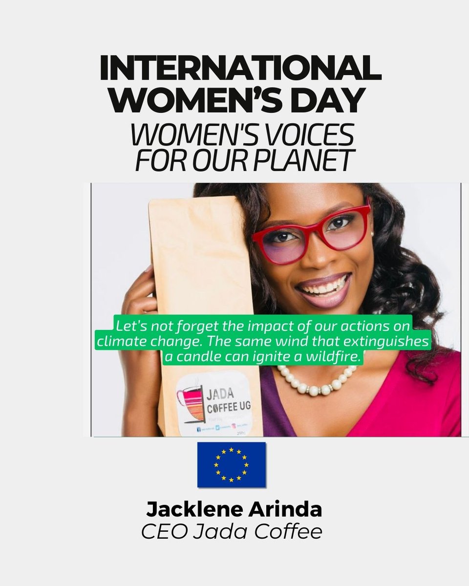 EUinUG's tweet photo. 🌿This #InternationalWomensDay, we 🇪🇺 celebrate
Jacklene Arinda, CEO of @JadaCoffee.

☕From bean to brew, @JackieAkampwera, is transforming 🇺🇬 Uganda’s coffee industry. 

By championing climate-smart agriculture, she's empowering farmers and promoting sustainability. 
#IWD2025 https://t.co/xTNvaaxtZv