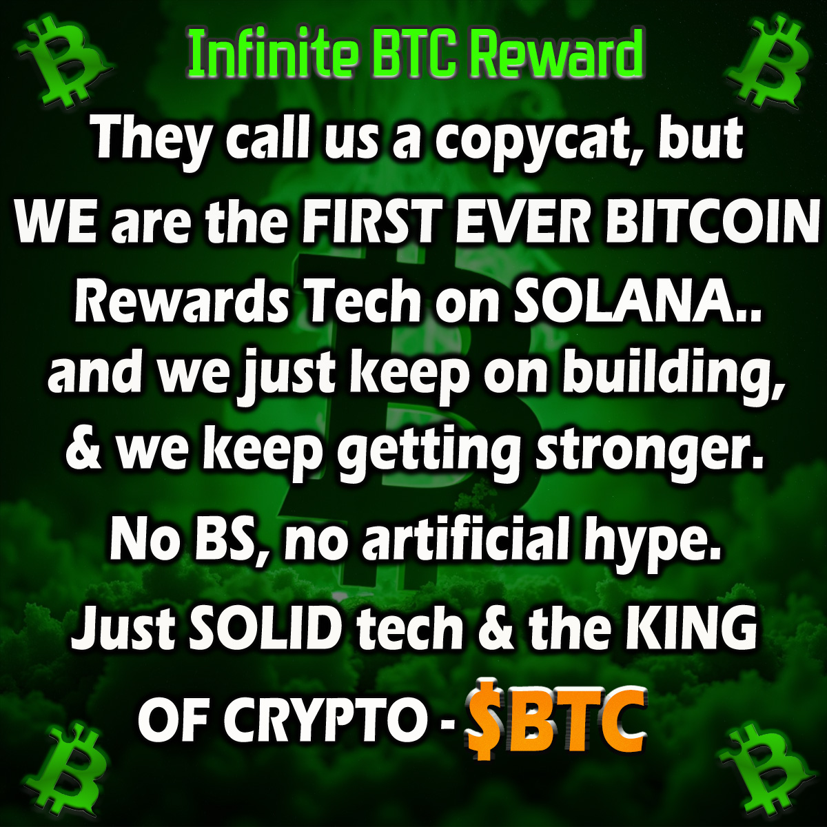 $IBR - The Undisputed OG of #Rewards WITH the KING of Crypto - $BTC !  We were the First #Bitcoin Rewards Tech on #Solana.  We're here for the long haul, and we're not going away!