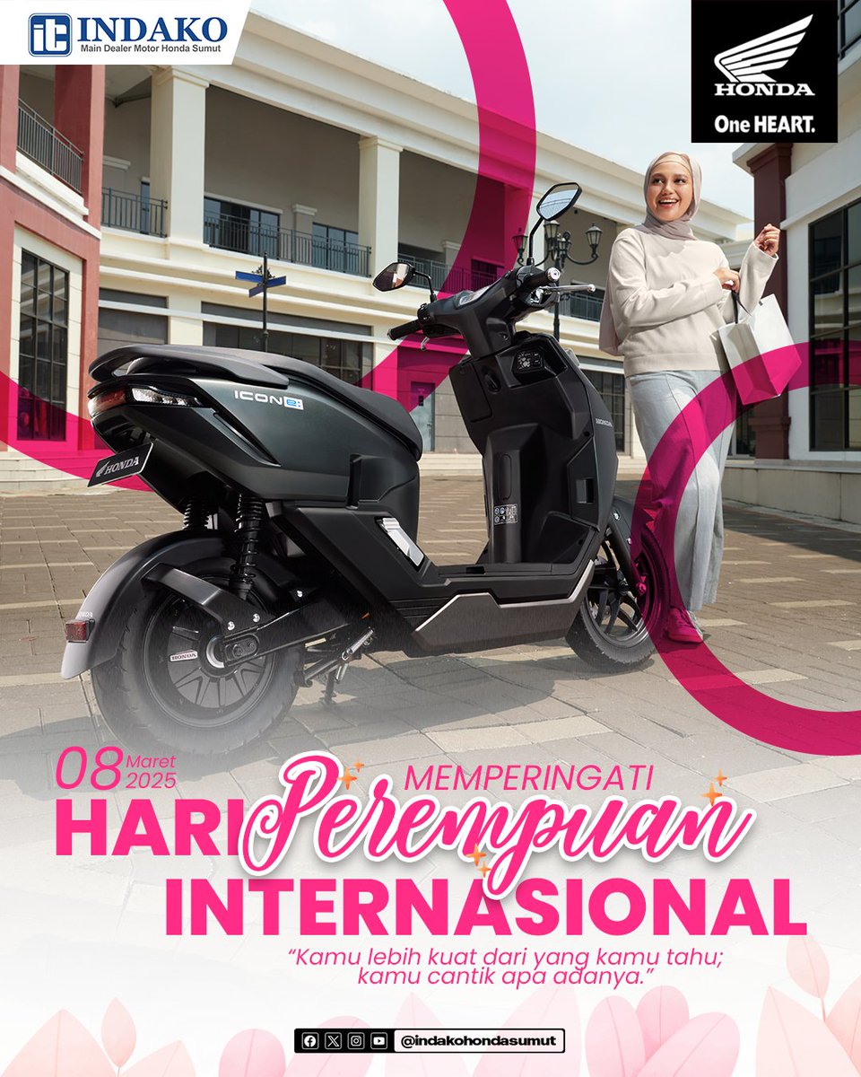 indakohonda's tweet image. Di balik setiap langkah besar, ada perempuan yang berani bermimpi dan berjuang💁🏻‍♀️💕
Mari terus dukung, hargai, dan rayakan kehadiran perempuan✨💖
Selamat Hari Perempuan Internasional, 8 Maret 2025. Honda untuk Perempuan Tangguh, Melaju kedepan tanpa batas💁🏻‍♀️👩🏻 #SatuHATI #WomanDays