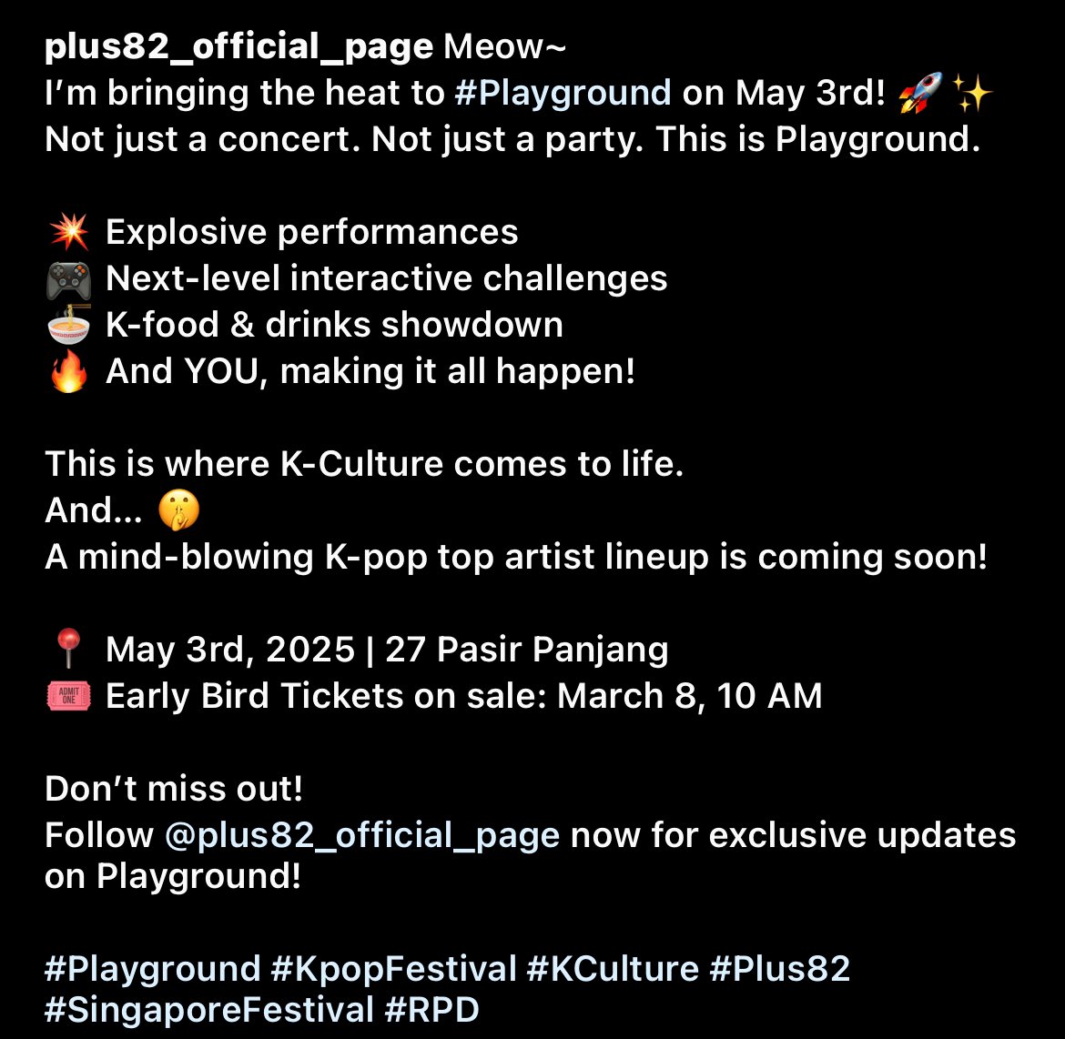 jooheondailyx's tweet photo. #몬스타엑스 #주헌 #JOOHEON #IM
Joohoney and I.M are set to appear at +82 on May 3rd in Singapore! #Playground #Plus82
📍May 3rd 2025 | 27 Pasir Panjang
Keep updated using the link below to their IG 👇
IG 🔗 https://t.co/SBZaCEMugB https://t.co/dZzDxQ6qCj