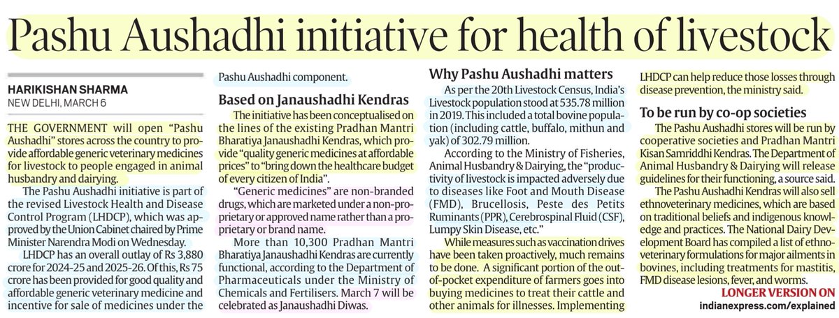 imRavikantYadav's tweet photo. 'Pashu Aushadhi initiative for health of livestocks'

Livestock Health &amp; Disease Control Program #LHDCP 

:Details by Sh Harikishan Sharma
@harikishan1 

#PashuAushadhi #Generic #Veterinary #affordable #medicine #Livestocks 
#JanAushadiKendra 
#JanAushadhiDiwas 

#UPSC
Source:IE https://t.co/3eZErCPz2T