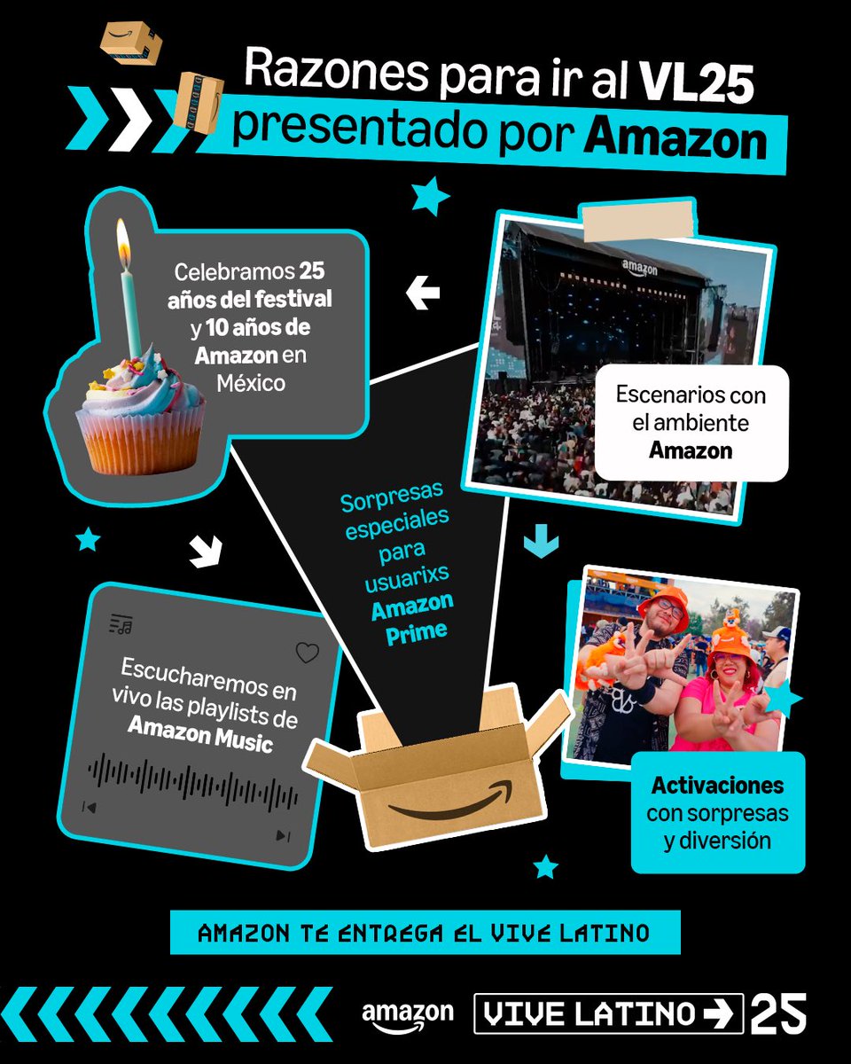 Si quieren sorpresas patrocinadas por el tío Amazon y echarse unos pasitos de baile, nos vemos en el VL25 presentado por Amazon. 🤘🤩

#VL25 #AmazonVL #AmazonMéxico #AmazonTeEntregaElVL25