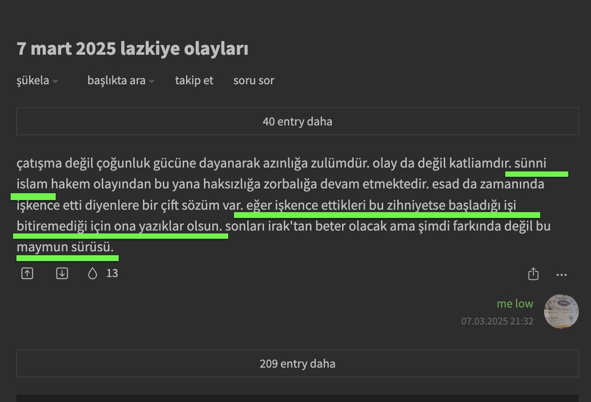 Abese_irca's tweet photo. Türkiye'de bizi alıştırdıkları çok enteresan bir durum var. Mesela Sünnilere istediğin kadar sövebilir, işkencelere maruz kalmalılar diyebilir, maymun sürüsü diye hakaret edebilirsin. Kimse bunu önemsemez. Aynı şeyleri Aleviler için söylersen sosyal medya karışır, kampanyalar düzenlenir, siyasi parti temsilcileri kınama mesajları yayınlar. Sokak gösterileri bile düzenlenir kimse şaşırmaz. Alıştırmışlar çünkü bizi bu düzene.