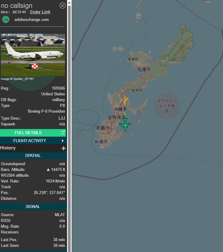 SR_Planespotter's tweet photo. P-8A Poseidon broadcasting with no tactical hex today on a mission out to the SCS likely.
#AE5F4F https://t.co/Mj0FUWGHwG
