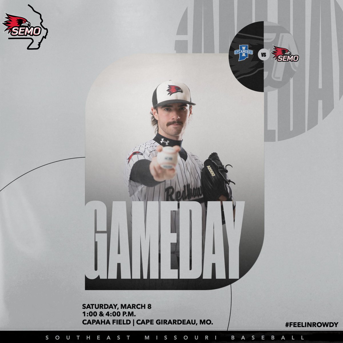 SEMObaseball's tweet photo. 𝐍𝐞𝐰 𝐃𝐚𝐲, 𝐍𝐞𝐰 𝐎𝐩𝐩𝐨𝐫𝐭𝐮𝐧𝐢𝐭𝐲 😤 

📍 Cape Girardeau, Mo. 
🆚 Indiana State
⏰ 1 &amp; 4 p.m.
🏟️ Capaha Field
📊 https://t.co/8uwEScCwrF (Gm 1)
📊 https://t.co/4wveJixm4w (Gm 2)
🎧 https://t.co/rdJ4HAw10U
🎟️ https://t.co/5WOYKs5nBh

#FeelinRowdy https://t.co/gzOIVWbUBC