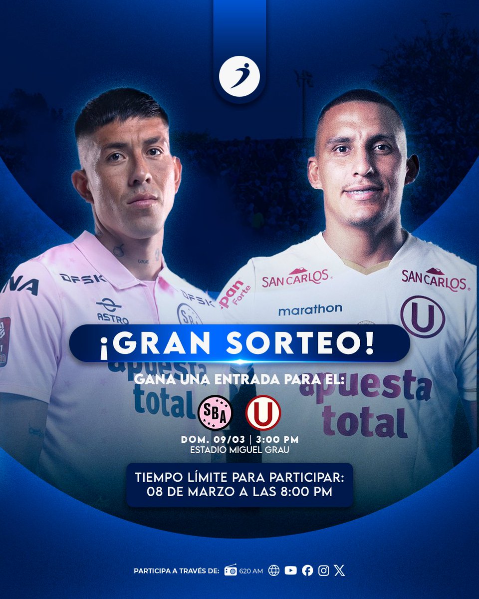 Ovacion.pe (@ovacionweb) on Twitter photo ¡TE LLEVAMOS A LA CANCHA! 📣⚽
#Ovación te lleva #GRATIS al encuentro entre Sport Boys vs Universitario por el Torneo Apertura. Concursa por una de las entradas 🎟 siguiendo estos pasos:
1️⃣ Sigue: <a href="/ovacionweb/">Ovacion.pe</a>
2️⃣ Like a la publicación y etiqueta a tres amigos.
3️⃣ Comparte el ¡TE LLEVAMOS A LA CANCHA! 📣⚽
#Ovación te lleva #GRATIS al encuentro entre Sport Boys vs Universitario por el Torneo Apertura. Concursa por una de las entradas 🎟 siguiendo estos pasos:
1️⃣ Sigue: <a href="/ovacionweb/">Ovacion.pe</a>
2️⃣ Like a la publicación y etiqueta a tres amigos.
3️⃣ Comparte el