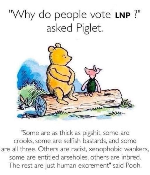 cycling_monkeys's tweet photo. @SatPaper The fact that it’s closer to 50/50 shows how stupid those who still support the #LNPDisgrace are!
After an #LNPWastedDecade it’s beyond belief that people still support this rorting political party.
🤔
#LNPNeverAgain 
#auspol https://t.co/wFze87S0mV