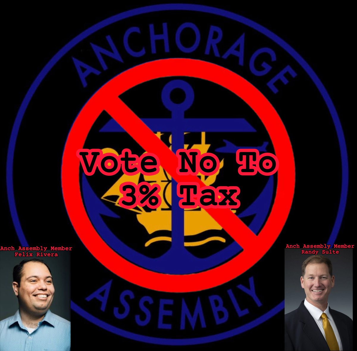 politadick's tweet photo. This Affects Every Alaskan!!’

Anchorage Assembly members Felix Rivera and Randy Sulte are hosting two town halls, starting right now, in order to hear from people in the community on the 3% proposed sales tax. This Tax will have repercussions throughout our entire state. Every business throughout our state that buys their products from Anchorage will now be paying 3% more if this passes. Restaurants, Espresso shops, local resellers like Three Bears will have to raise their prices to cover this tax. 

The first meeting is tonight at the Loussac Library's Wilda Marston Theather, starting at 6pm, and the second meeting is on Saturday, March 8th, at 4:00pm at the Mountain View Libary's community room. 

All Alaskans need to be weighing in on the 3% tax issue, these are both great opportunities to have your voice heard before the Assembly brings this proposal to a vote and it finds its way onto the ballot for “Anchorage Elections Only”.   This will have major repercussions around our state if it passes. This affects ALL Alaskans!  Anchorage Assembly clearly don’t care about us. This is a cash grab to line the Special Interests Pockets!

#Anchorage 
#AnchorageAssembly
#Alaska
#MOA
#3PercentTax 
#Politadick