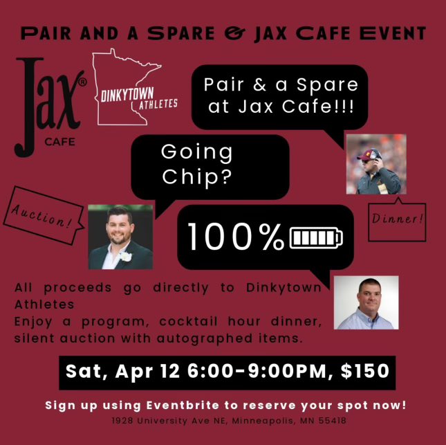 Marcellus Marshall (@marzzz_58) on Twitter photo Gopher fans! Join the fun on April 12 at Jax Cafe from 6-9pm! The Pair and a Spare podcast is live, plus cocktails and a silent auction with autographed Gopher gear. All proceeds support <a href="/DTAthletes/">DinkytownAthletes</a> 💯🔥 RSVP today! Gopher fans! Join the fun on April 12 at Jax Cafe from 6-9pm! The Pair and a Spare podcast is live, plus cocktails and a silent auction with autographed Gopher gear. All proceeds support <a href="/DTAthletes/">DinkytownAthletes</a> 💯🔥 RSVP today!