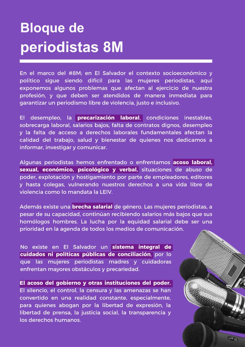 ReinyPonce's tweet photo. #8DeMarzo El Bloque de periodistas 8M exponemos problemas y violencias a las que nos enfrentamos pero también reivindicamos está fecha. 

La lucha, la esperanza y el acuerpamiento continúan siendo los motores de nuestra profesión. https://t.co/Ck8mO8HZoT