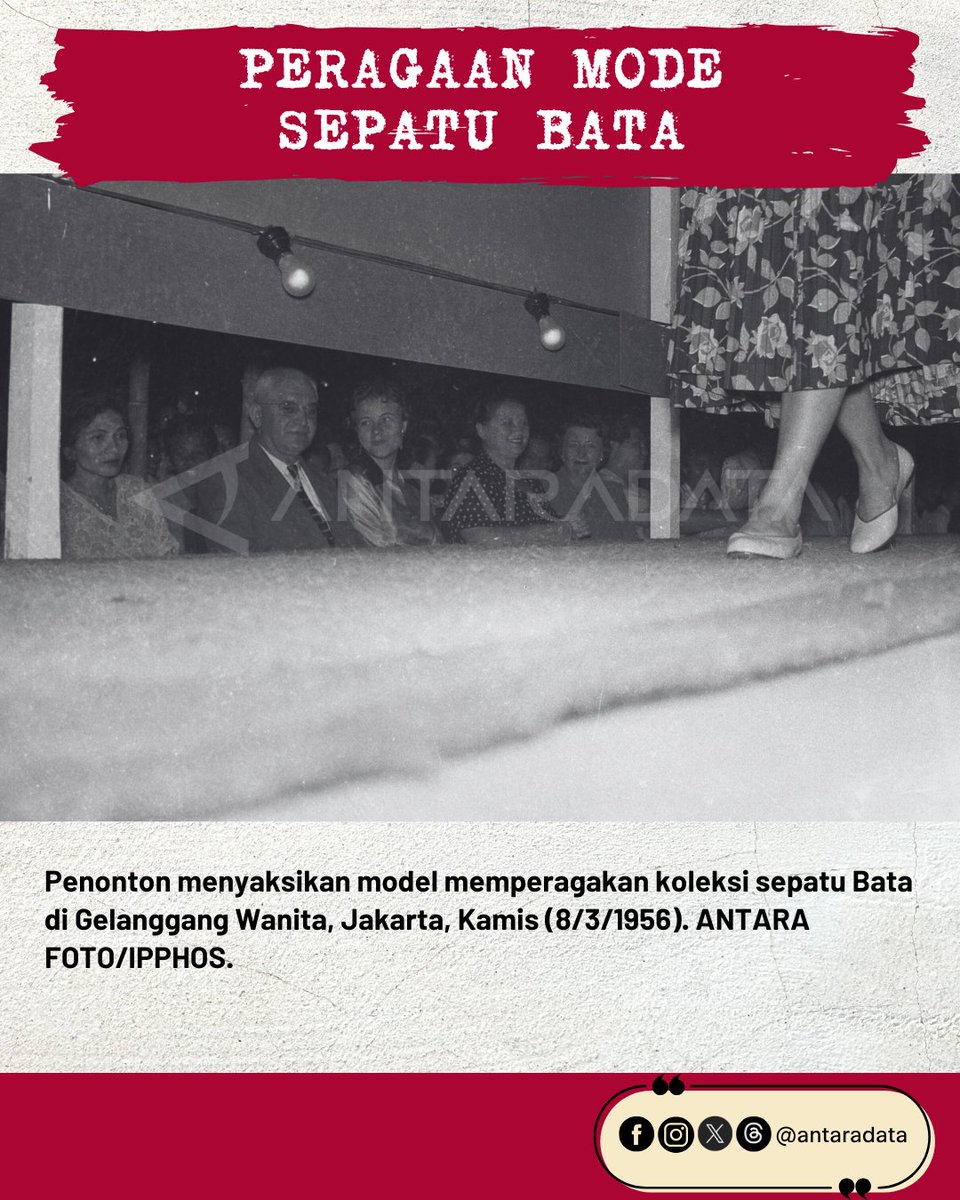 AntaraData's tweet image. Arsip foto 8 Maret 1956 menampilkan peragaan mode sepatu Bata di Gelanggang Wanita, Jakarta.

Seperti terlihat dalam foto, model memperagakan sepatu di atas panggung yang dipasang tirai dan menyisakan ruang di bagian bawah.

Selengkapnya:
s.id/iv59w