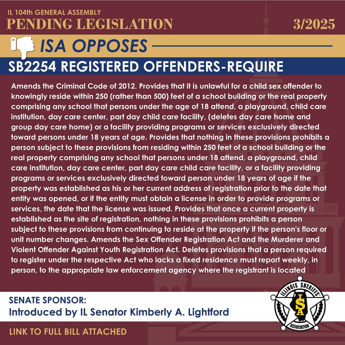 Mr. Chicago (@bill4chi2027) on Twitter photo Here's an example of why Democrats lost to <a href="/realDonaldTrump/">Donald J. Trump</a> & why they will continue to lose. Illinois State Senator Kimberly Lightford (<a href="/LLCoolK_4/">Kimberly A. Lightford</a>) has sponsored a bill that allows REGISTERED SEX OFFENDERS to live closer to schools.
Lightford Office:
(708) 632-4500
#Twill Here's an example of why Democrats lost to <a href="/realDonaldTrump/">Donald J. Trump</a> & why they will continue to lose. Illinois State Senator Kimberly Lightford (<a href="/LLCoolK_4/">Kimberly A. Lightford</a>) has sponsored a bill that allows REGISTERED SEX OFFENDERS to live closer to schools.
Lightford Office:
(708) 632-4500
#Twill