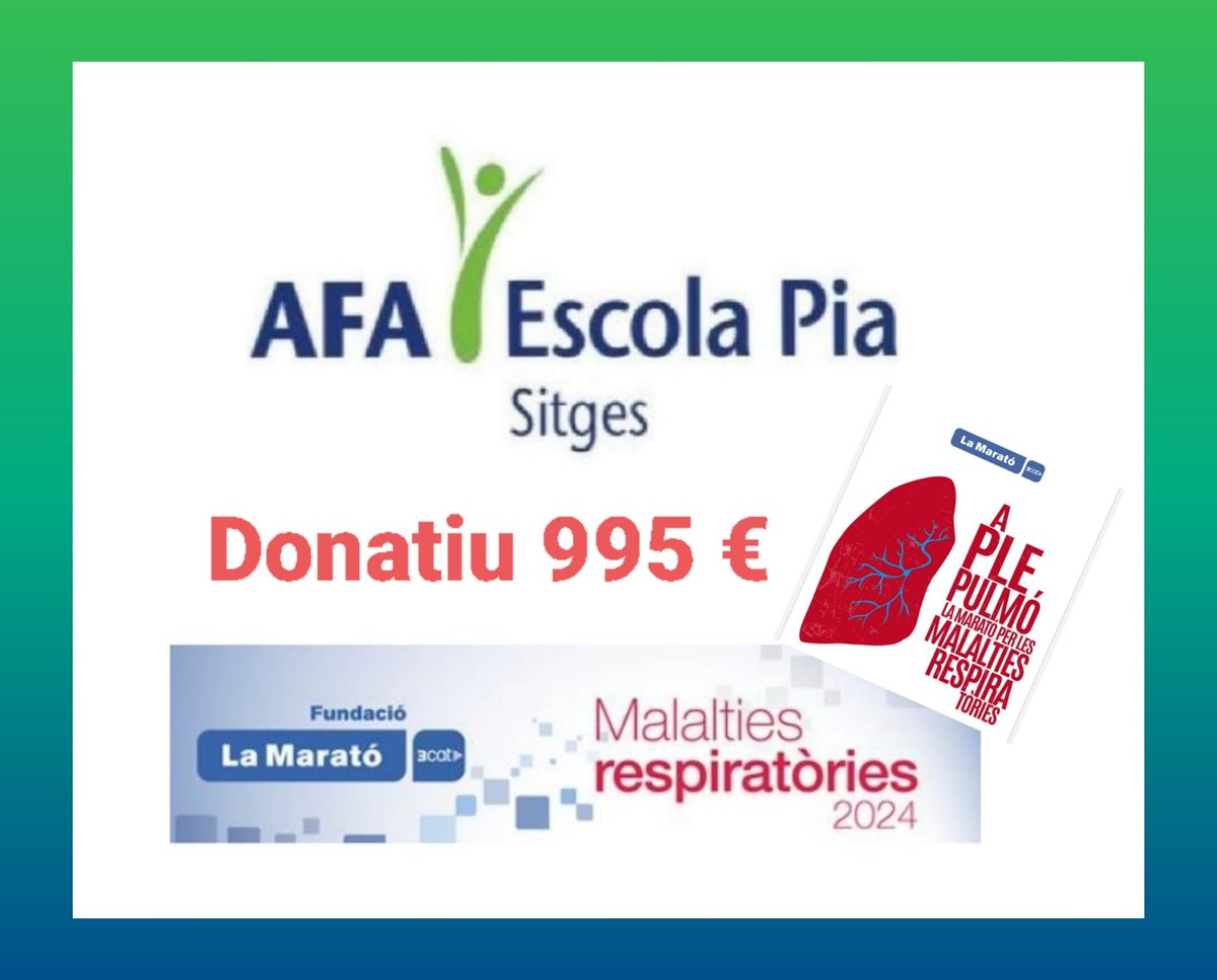afaepiasitges's tweet photo. Un any mes l ' AFA de l Escola Pia de Sitges amb La Marató de TV3‼️

Gràcies a tots i a totes per col•laborar amb la compra del calendari solidari.

La recaptació d ' aquest any es destinada a les malalties respiratòries.

S’han recaptat 995 € destinats íntegrament a la Marató. https://t.co/PyUuB2EcnL