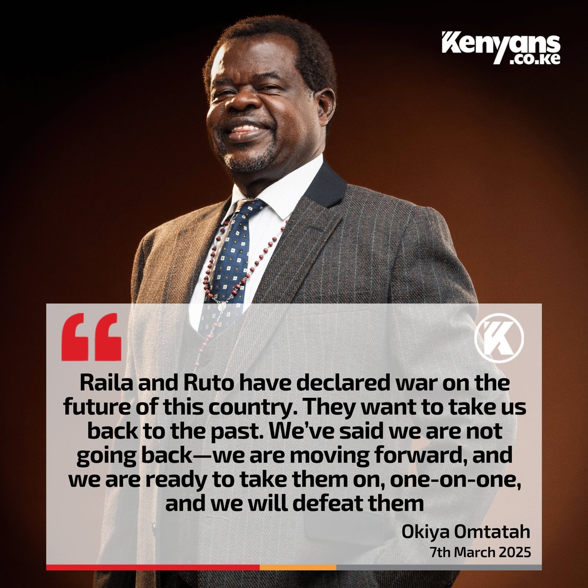 Kenyans's tweet photo. Raila and Ruto have declared war on the future of this country, and we will defeat them – Omtatah https://t.co/pVqvySFk0g