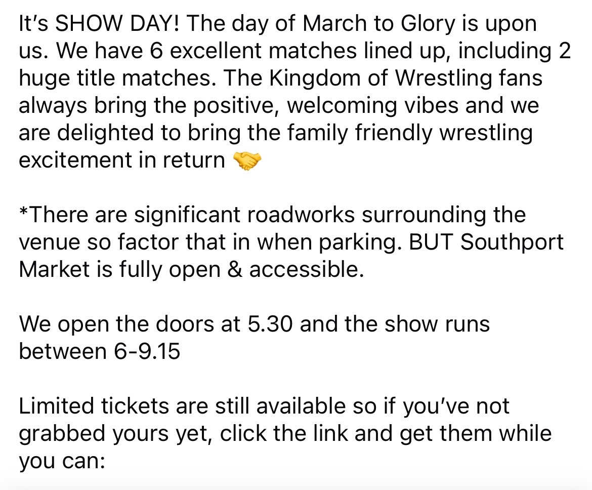 The Kingdom of Wrestling π (@t_k0w) on Twitter photo MARCH TO GLORY is TODAY!
π°Southport Market (<a href="/spt_mkt/">Southport Market</a>)
πͺ5.30pm
ποΈ6.00pm
ποΈ eventbrite.co.uk/e/112870421769β¦ MARCH TO GLORY is TODAY!
π°Southport Market (<a href="/spt_mkt/">Southport Market</a>)
πͺ5.30pm
ποΈ6.00pm
ποΈ eventbrite.co.uk/e/112870421769β¦