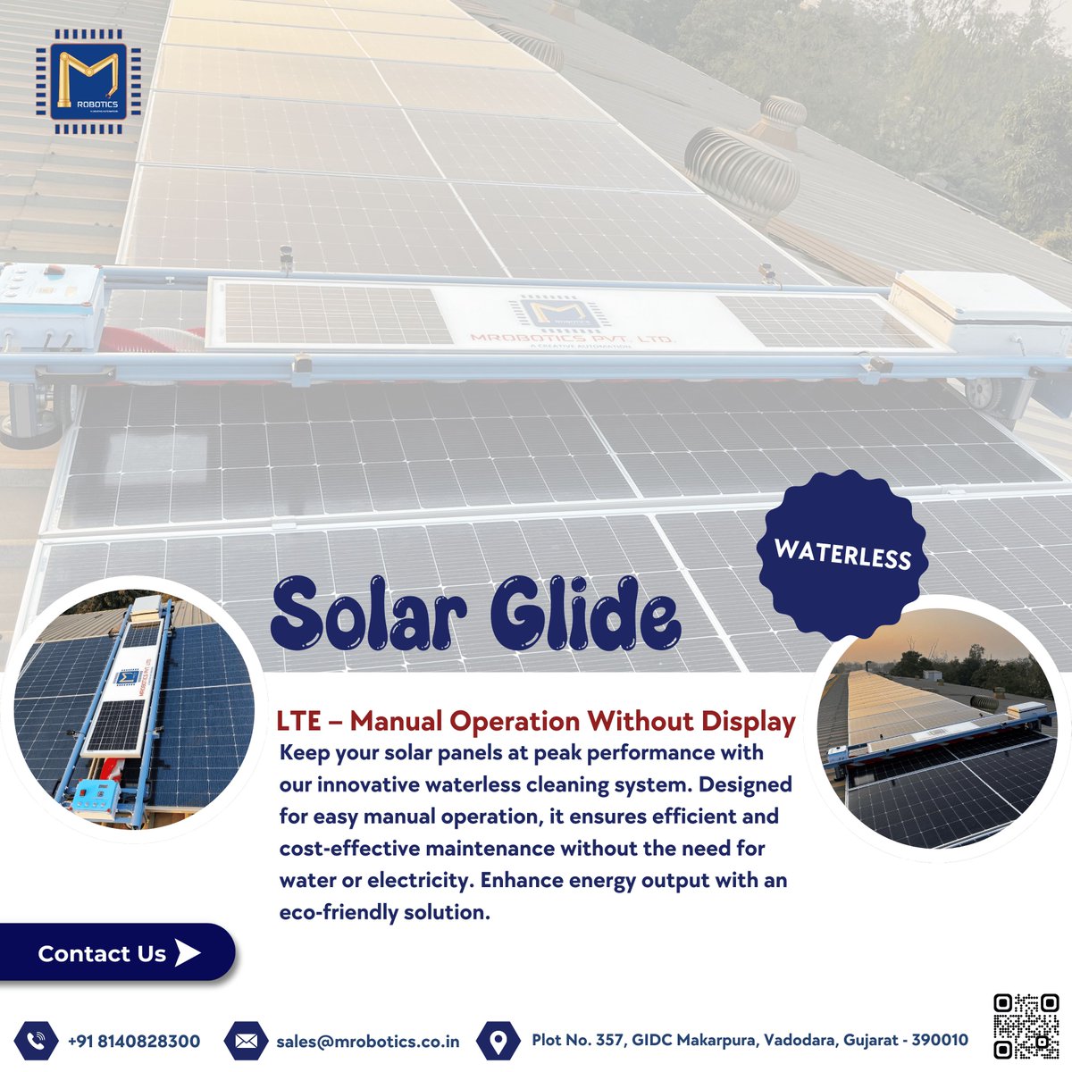 mrobotics_PLTD's tweet image. ☀️ Solar Glide – Smart, Waterless Cleaning! Keep your solar panels efficient with our manual, electricity-free cleaning system. 🌿 No water, no hassle—just effortless maintenance! ✨
📞 +91 8140828300 | ✉️ sales@mrobotics.co.in 
 #SolarGlide #CleanSmart