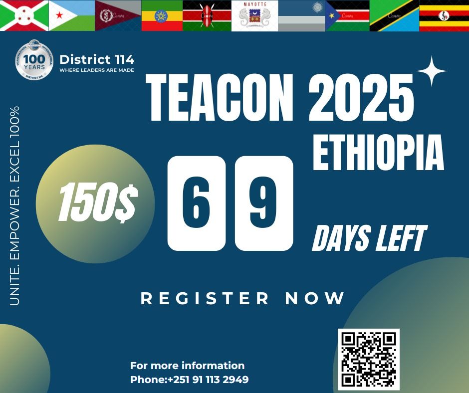 🚀 69 Days to Go! TEACON 2025 🌍🔥

🌟 Get ready for an electrifying experience! In just 69 days, Addis Ababa will be the stage for an unforgettable fusion of leadership, communication, and innovation at the TEACON – May 15-17, 2025!

Register here
buff.ly/X9zkdJT