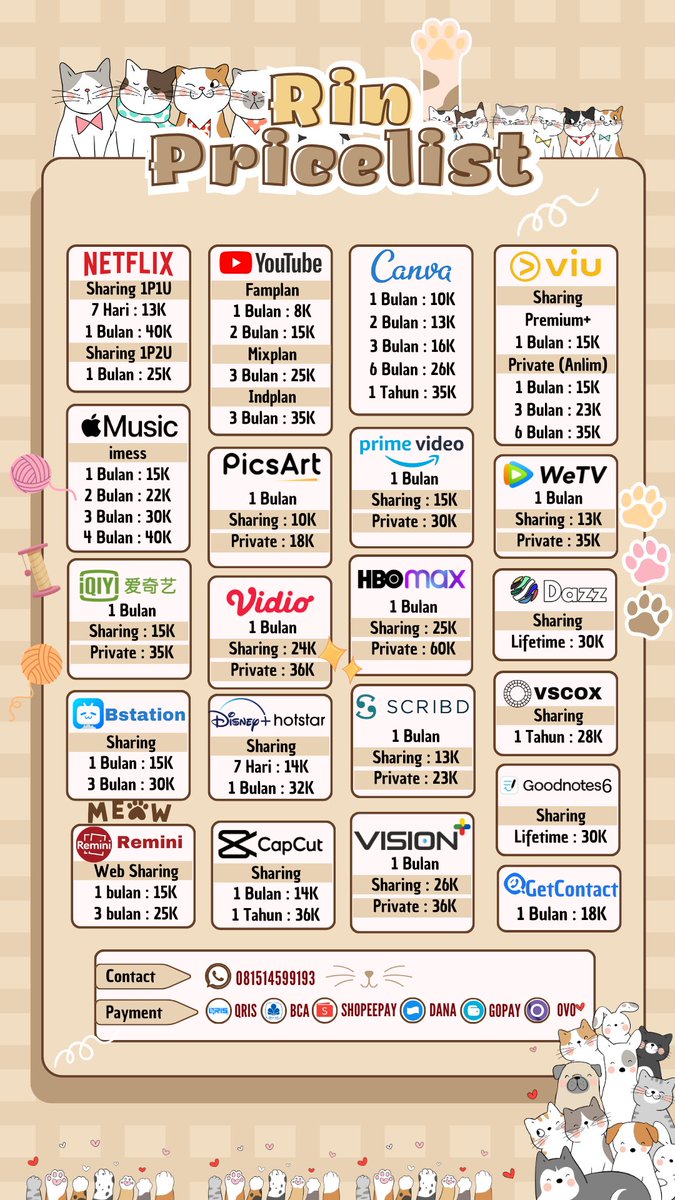 maeuimi's tweet photo. wts jual beli akun premium vidio youtube hbo max canva pro disney prime appmus scribd viu netflix we tv iqiyi vip murce proses cepett dah banyak testinyaa‼️‼️ tanya2 bole bgtt https://t.co/5Aulz1Z4Ax 

#zonauang https://t.co/e5OvZsyLlH