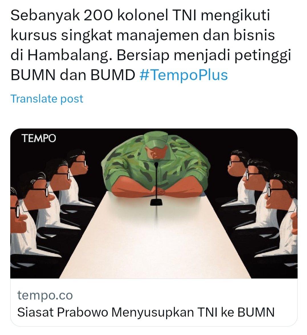Blm ada 6 bulan, Presiden Prabowo :

- tunjuk salah satu anak emasnya jd dirut Pertamina

- tunjuk kroninya (adik Sjafrie Samsoeddin) buat jd dirut Mind. Kompetensinya mbuh. 

- lalu ada 200 kolonel yg disiapkan buat masuk bumn.

Ini alarm yg bahaya dlm tata kelola bumn.