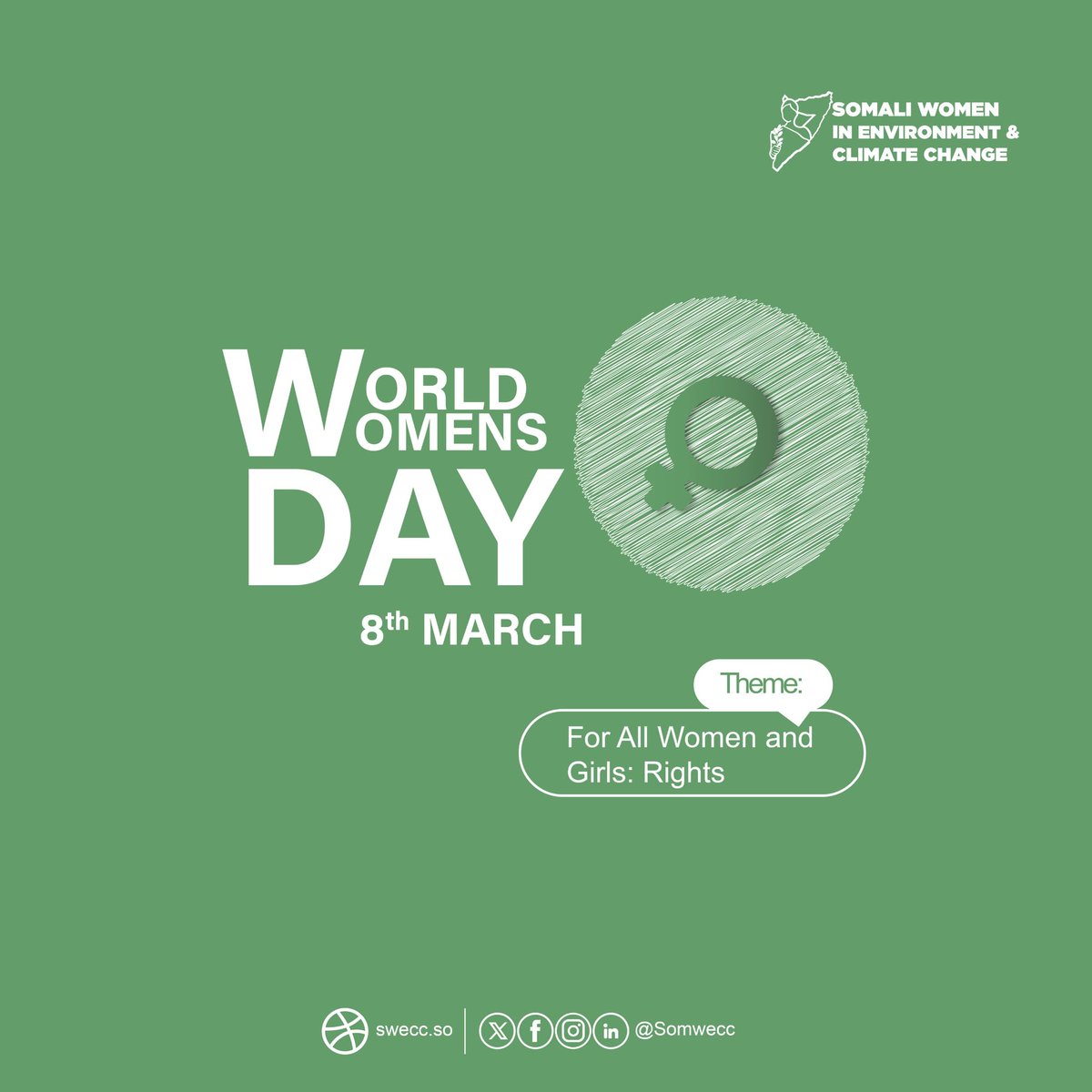 Somwecc's tweet photo. Happy International Women's Day, we're celebrating the rights of all women and girls. Let's empower Somali women through education, vocational training, & active participation in sustainability efforts. #SWECC #InternationalWomensDay2025
#ForALLWomenAndGirls
#RightToEducate https://t.co/6xuGhBvgly