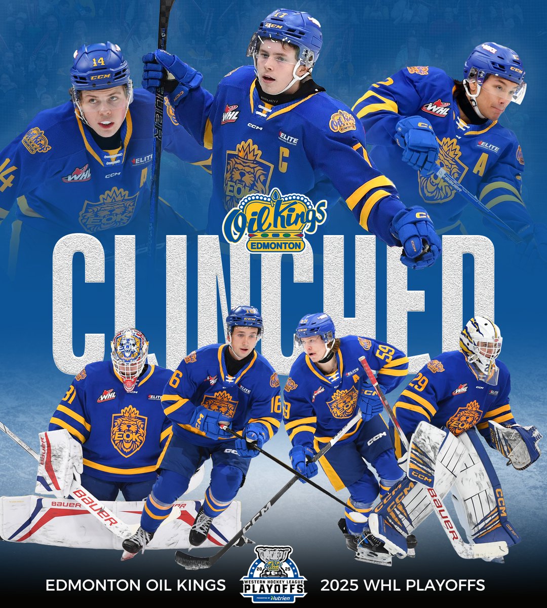 x - Edmonton Oil Kings (@edmoilkings) on Twitter photo HEY CHAT, WHAT DO YOU SAY WE GO TO THE PLAYOFFS!?! 👑
Your Edmonton Oil Kings have officially clinched their spot in the 2025 WHL Playoffs presented by Nutrien! 🦁 HEY CHAT, WHAT DO YOU SAY WE GO TO THE PLAYOFFS!?! 👑
Your Edmonton Oil Kings have officially clinched their spot in the 2025 WHL Playoffs presented by Nutrien! 🦁